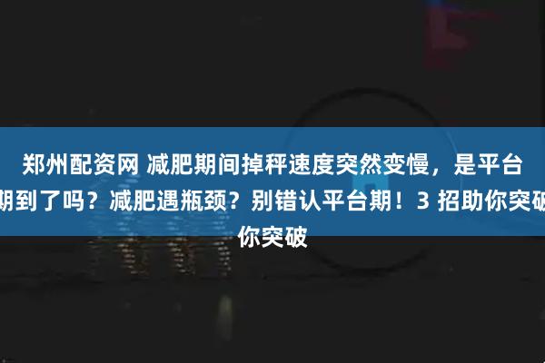 郑州配资网 减肥期间掉秤速度突然变慢，是平台期到了吗？减肥遇瓶颈？别错认平台期！3 招助你突破